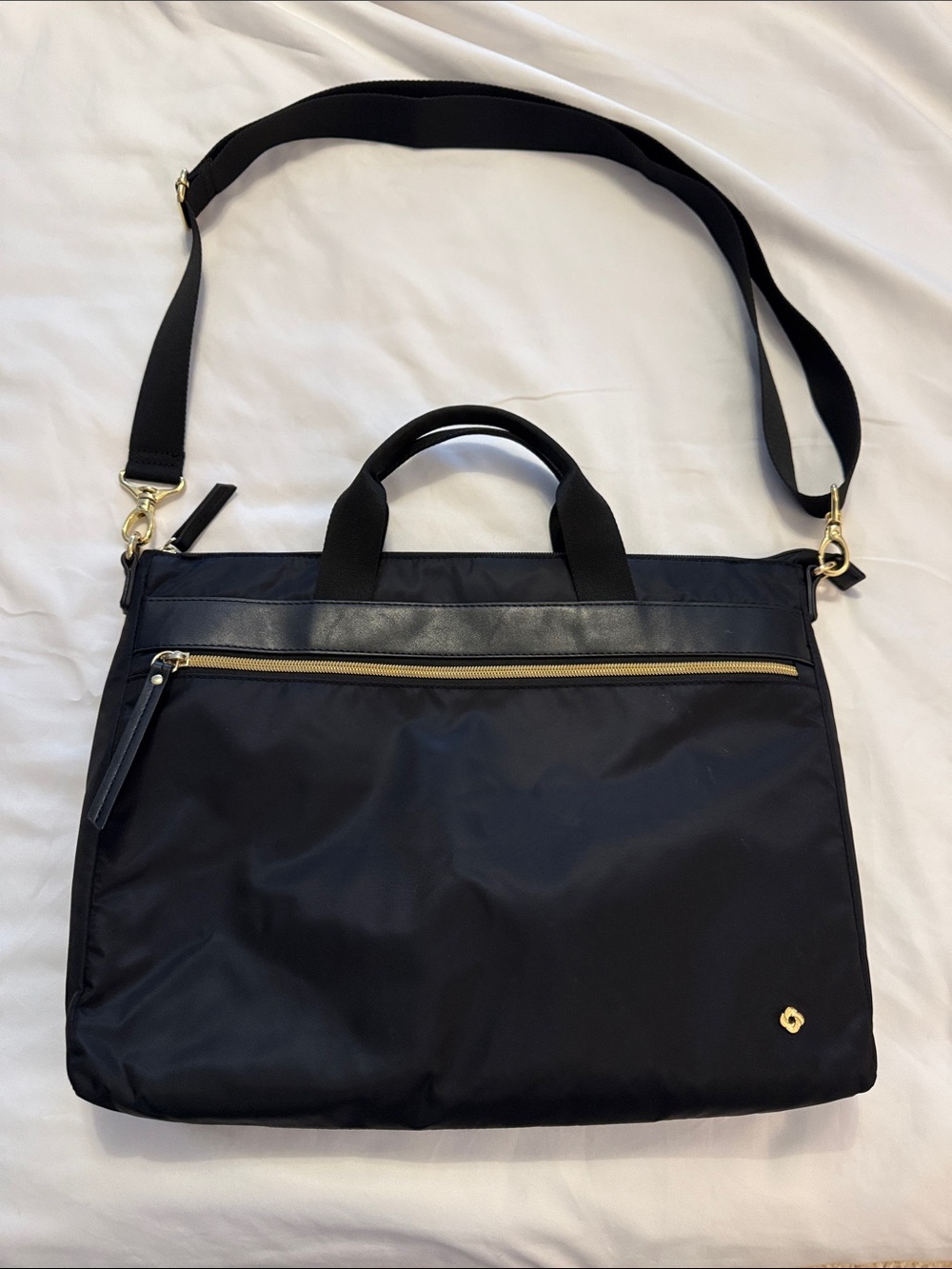 Samsonite Black Nylon Laptop Tote with Gold Hardware